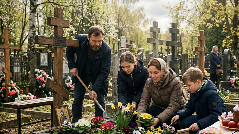 Радоница в 2026 году: история и традиции праздника. Коллаж: Сорокина Екатерина, фото сгенерировано нейросетью Nano Banana