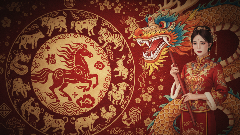 Китайский Новый год-2026. Коллаж: Сорокина Екатерина, фото сгенерировано нейросетью Nano Banana