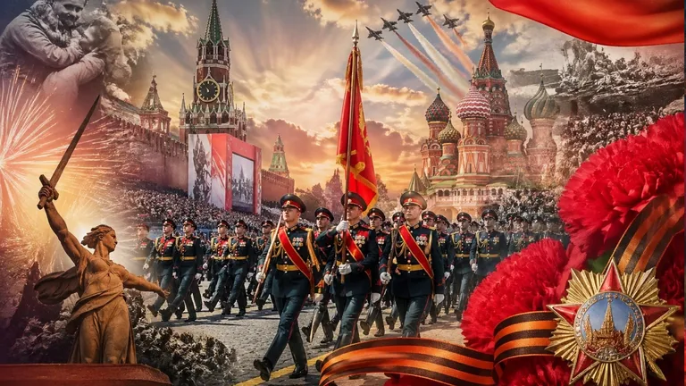 Парад Победы в Москве в 2026 году. Коллаж: Сорокина Екатерина, фото сгенерировано нейросетью GPT Images