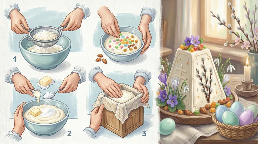 Простой рецепт вкусной творожной пасхи. Коллаж: Сорокина Екатерина, фото сгенерировано нейросетью Nano Banana