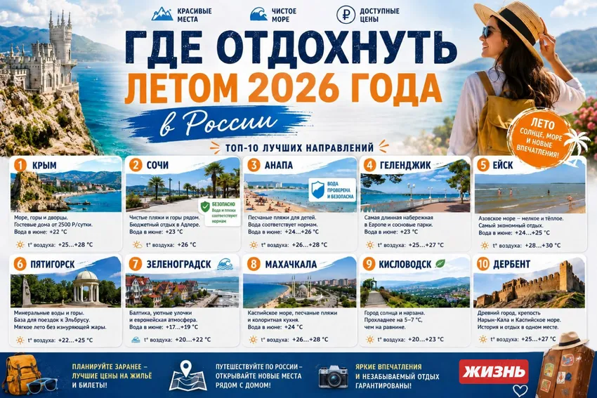 Где недорого отдохнуть летом 2026 года в России. Коллаж: Сорокина Екатерина