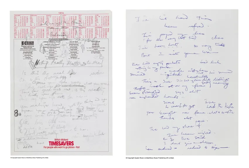 Черновик "Богемской рапсодии" написан где-то в 1974 году. Фото: sothebys.com 