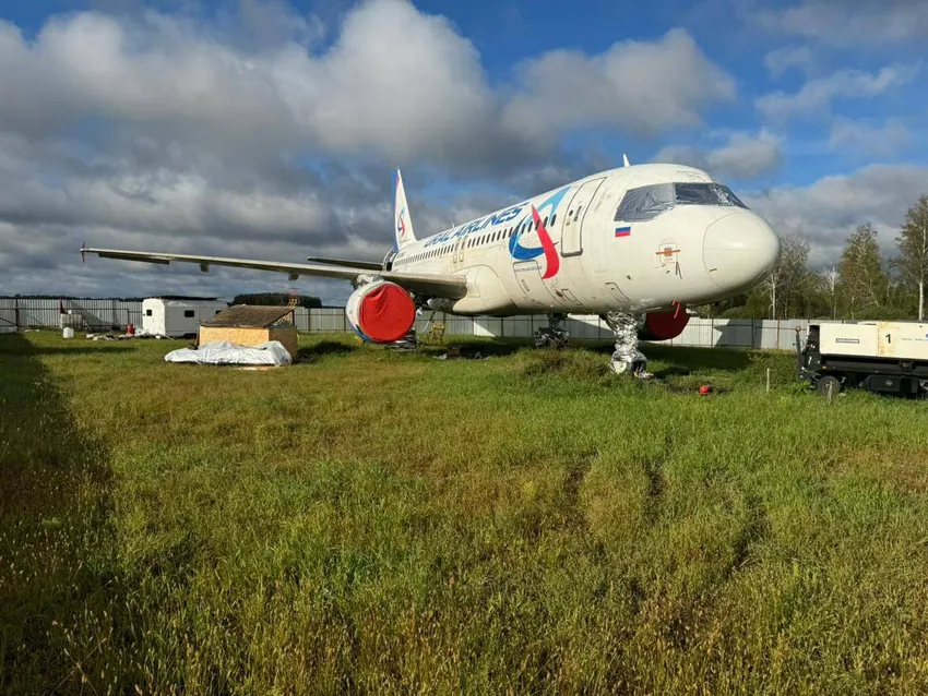 Airbus A320 сел на пшеничном поле 12 сентября 2023 года. Фото: @aviatorshina