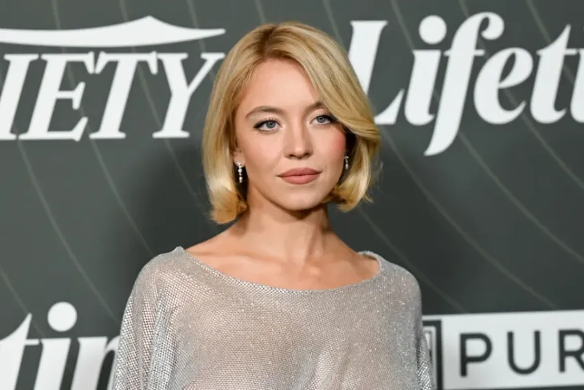Звезда "Эйфории" Сидни Суини обвешала знак Hollywood лифчиками своего бренда. Фото: соцсети