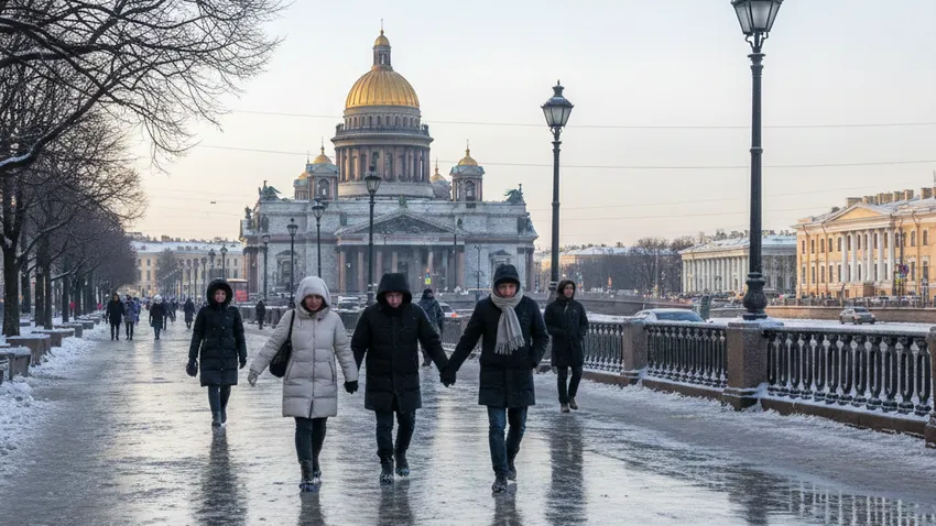 В феврале в Санкт-Петербурге ожидается легкий мороз и гололед. Фото сгенерировано нейросетью Nano Banana