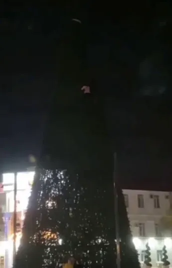 "Давай осторожно там!" В Геленджике пьяная дама "украсила" собой огромную ёлку. Фото: t.me/iznankawomen