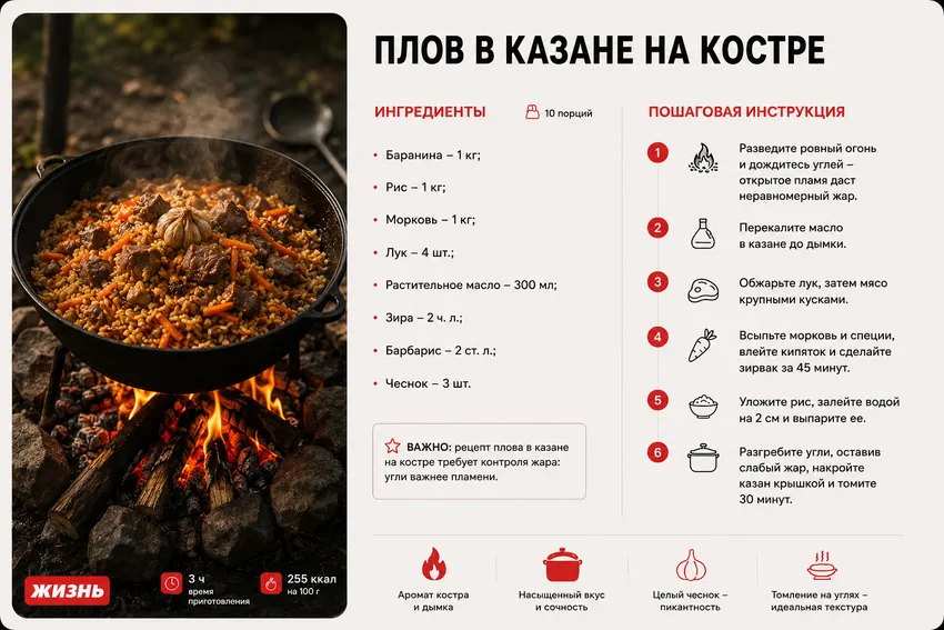 Плов в казане на костре. Коллаж: Сорокина Екатерина