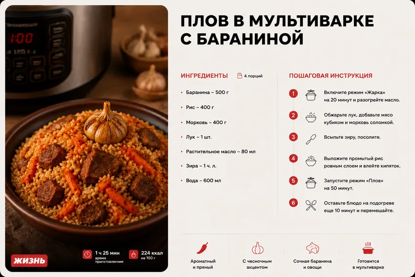 Плов в мультиварке с бараниной. Коллаж: Сорокина Екатерина