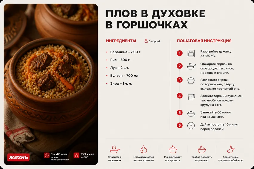 Плов в духовке в горшочках. Коллаж: Сорокина Екатерина