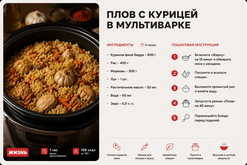 Плов с курицей в мультиварке. Коллаж: Сорокина Екатерина