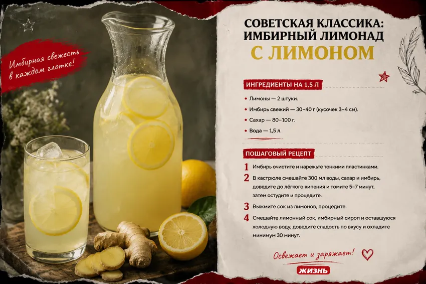 Имбирный лимонад с лимоном. Коллаж: Сорокина Екатерина