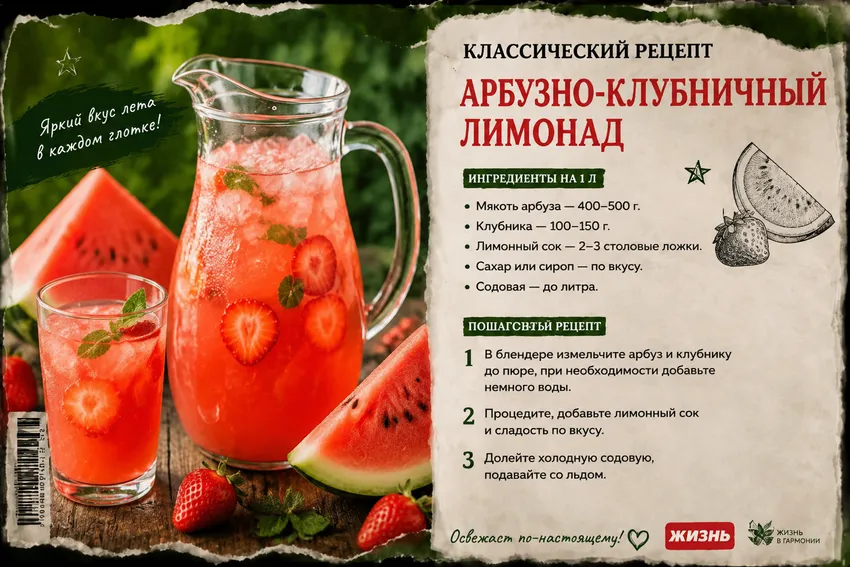 Арбузно-клубничный лимонад. Коллаж: Сорокина Екатерина