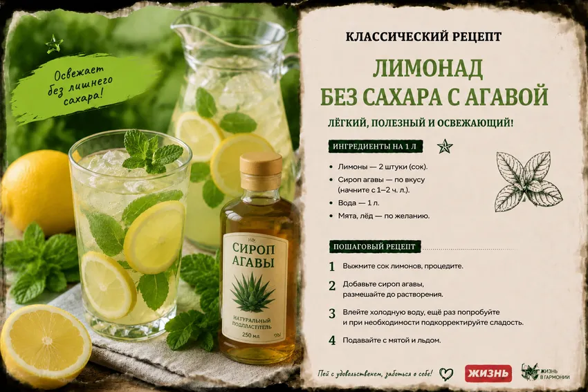 Лимонад без сахара с агавой или стевией. Коллаж: Сорокина Екатерина