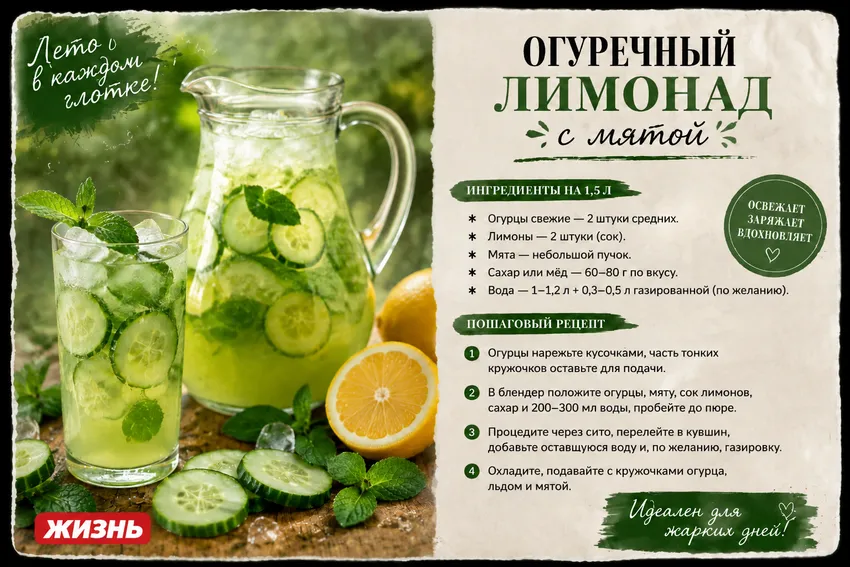 Огуречный лимонад с мятой. Коллаж: Сорокина Екатерина