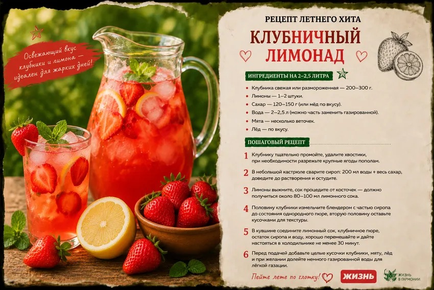 Клубничный лимонад. Коллаж: Сорокина Екатерина