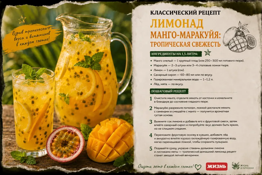 Лимонад манго-маракуйя. Коллаж: Сорокина Екатерина