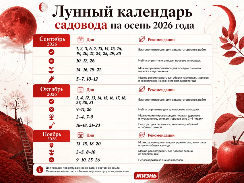 Лунный посевной календарь садовода и огородника на осень 2026 года. Коллаж: Сорокина Екатерина