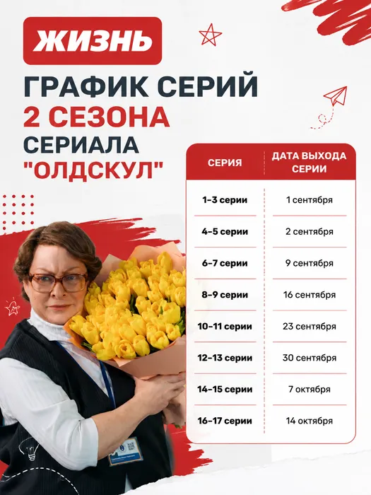 График выхода серий сериала «Олдскул-2». Коллаж: Сорокина Екатерина, кадр из сериала