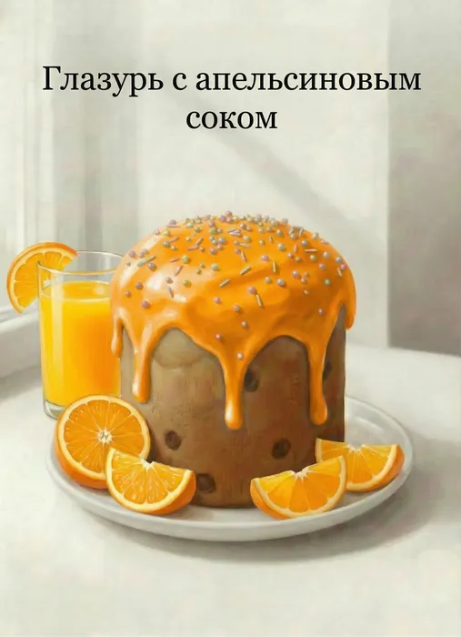 Глазурь с апельсиновым соком для кулича. Фото сгенерировано нейросетью Nano Banana