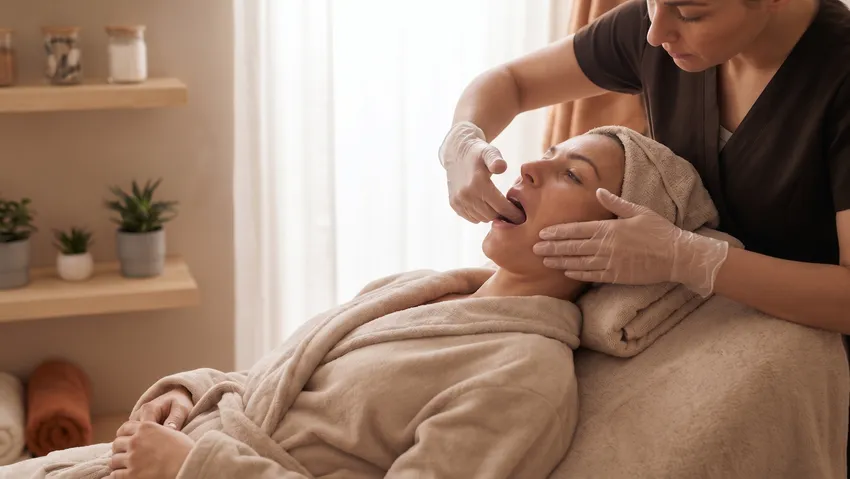 Буккальский массаж лица называют еще внутриротовым или интраоральным массажем. Фото сгенерировано нейросетью Nano Banana 