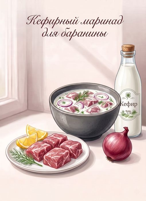 Кефирный маринад для баранины. Фото сгенерировано нейросетью Nano Banana