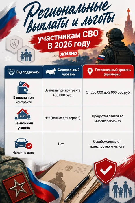 Региональные доплаты и льготы участникам СВО в 2026 году. Коллаж: Сорокина Екатерина,