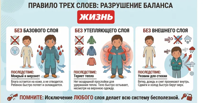 Правило трех слоев в одежде для мальчика и девочки. Коллаж: Сорокина Екатерина