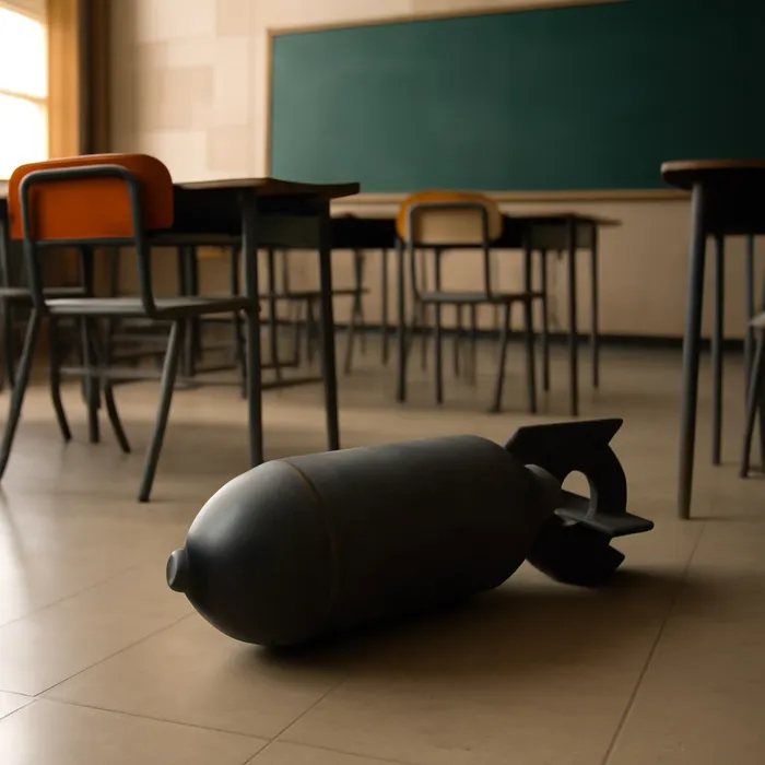 На Кубани школьница «заминировала» школу, провалив экзамен по геометрии. Фото сгенерировано нейросетью Perplexity по материалам статьи.