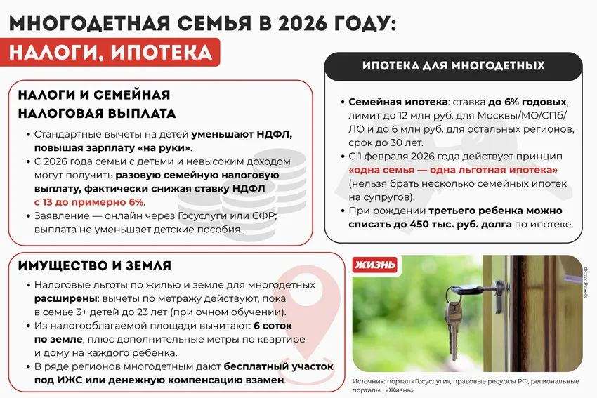 Многодетная семья в 2026 году: налоги и ипотека. Коллаж: Гавришева Анна
