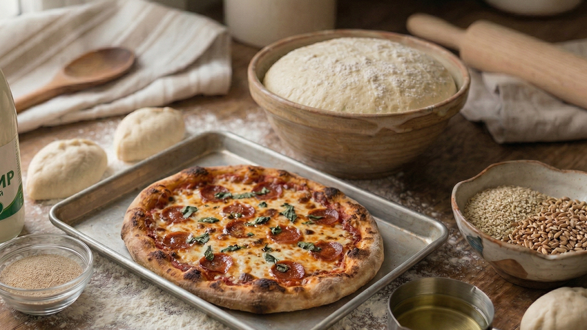 Дрожжевое тесто для пиццы. Фото сгенерировано нейросетью Nano Banana