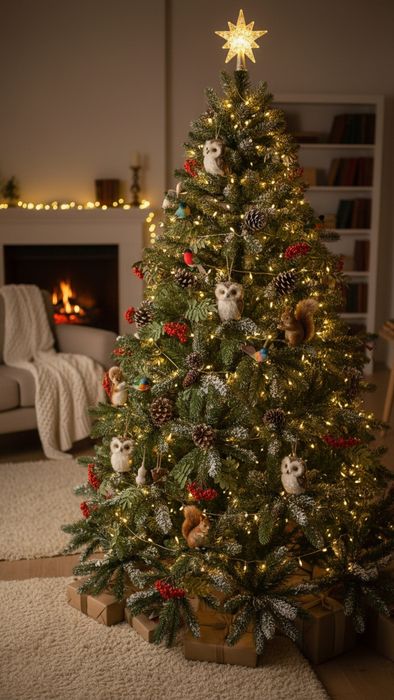 Новогодняя елка в стиле дикой природы. Фото сгенерировано нейросетью Nano Banana