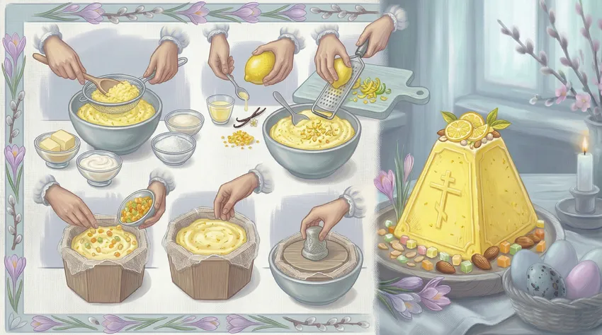 Лимонная творожная пасха. Коллаж: Сорокина Екатерина, фото сгенерировано нейросетью Nano Banana