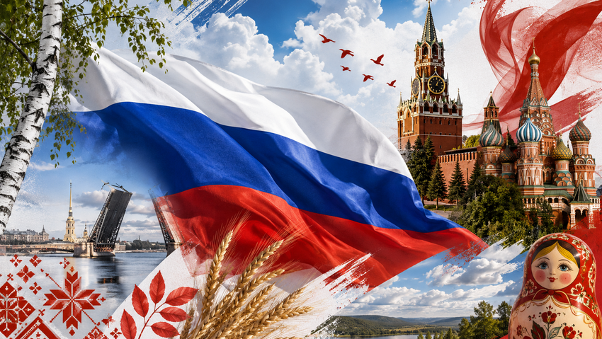 День России: история и традиции праздника. Коллаж: Сорокина Екатерина, фото сгенерировано нейросетью GPT Images