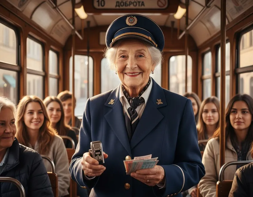 В Барнауле жители города собрали деньги на новогодний подарок доброй кондукторше. Фото сгенерировано нейросетью Perplexity по материалам статьи.