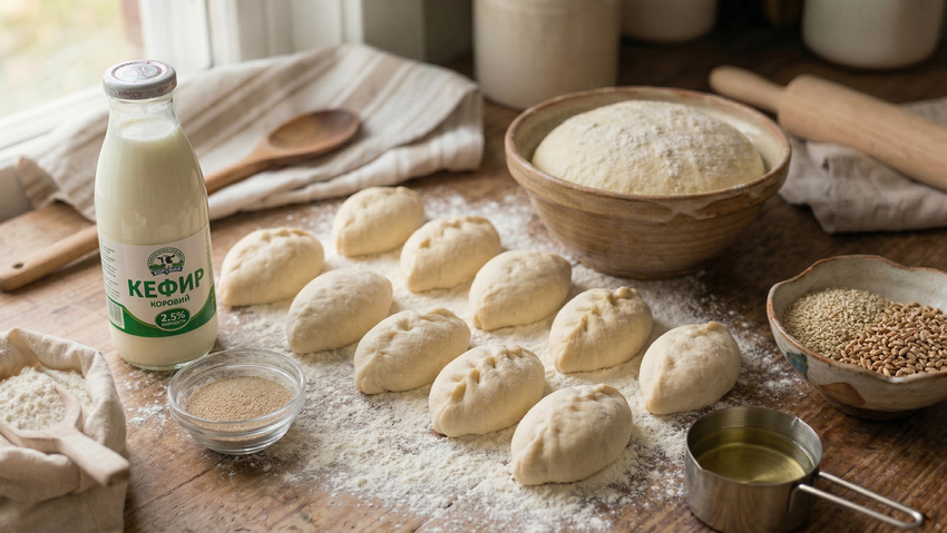 Дрожжевое тесто на кефире. Фото сгенерировано нейросетью Nano Banana