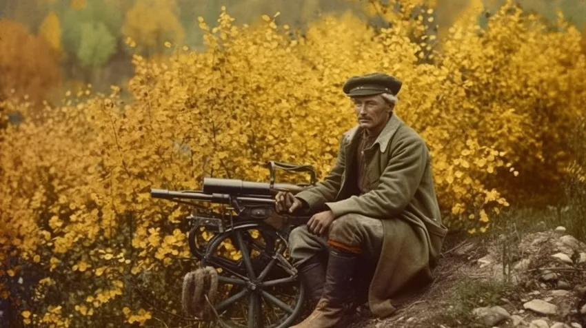 Алексей Еремин с пулеметом. Фото сгенерировано нейросетью midjourney.com по мотивам публикации