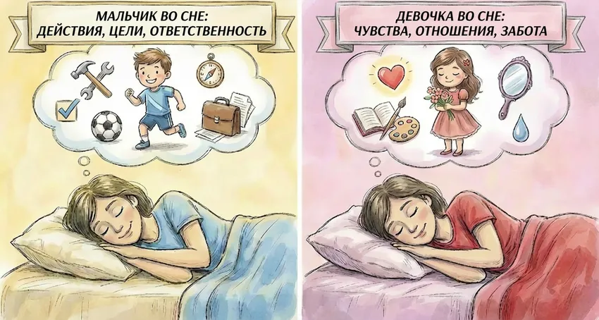К чему снится мальчик или девочка. Коллаж: Гавришева Анна, фото сгенерировано нейросетью Nano Banana