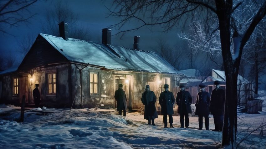 Сотрудники милиции окружили дом. Фото сгенерировано нейросетью midjourney.com по мотивам публикации