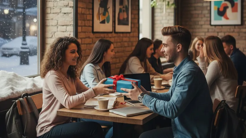 В День студента молодые люди обмениваются подарками. Фото сгенерировано нейросетью Nano Banana