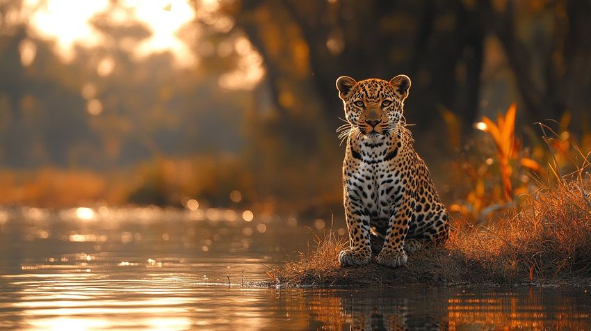 В Приморье леопард прогулялся по туристическому поселку и помедитировал возле озера. Фото сгенерировано нейросетью midjourney.com по материалам статьи