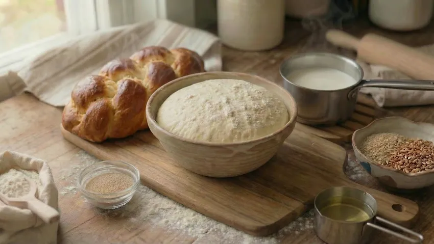 Дрожжевое тесто для пирога. Фото сгенерировано нейросетью Nano Banana