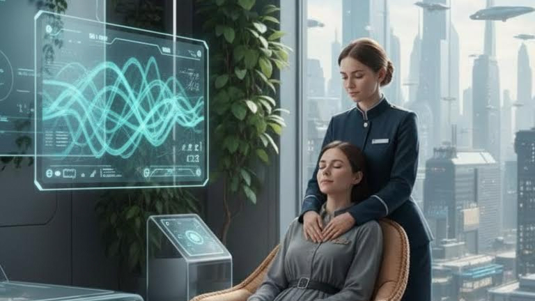 В 2025 году появился профессиональный обниматель, который помогает клиентам снизить уровень стресса через тактильный контакт. Фото сгенерировано нейросетью Nano Banana