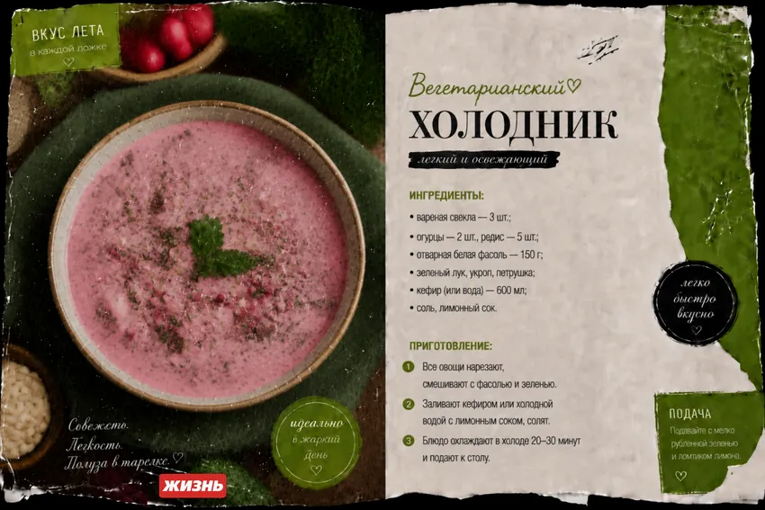 Вегетарианский холодник без яиц. Коллаж: Сорокина Екатерина
