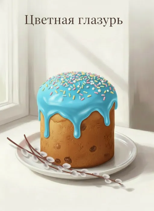 Цветная глазурь для кулича. Фото сгенерировано нейросетью Nano Banana