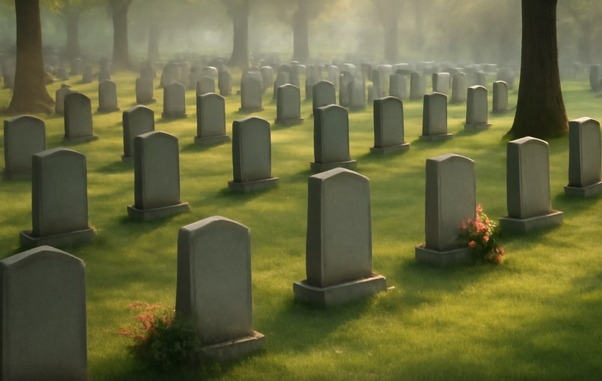 В Иркутске сотрудники ритуальных услуг продавали бесплатные места на кладбищах. Фото сгенерировано нейросетью Perplexity по материалам статьи.