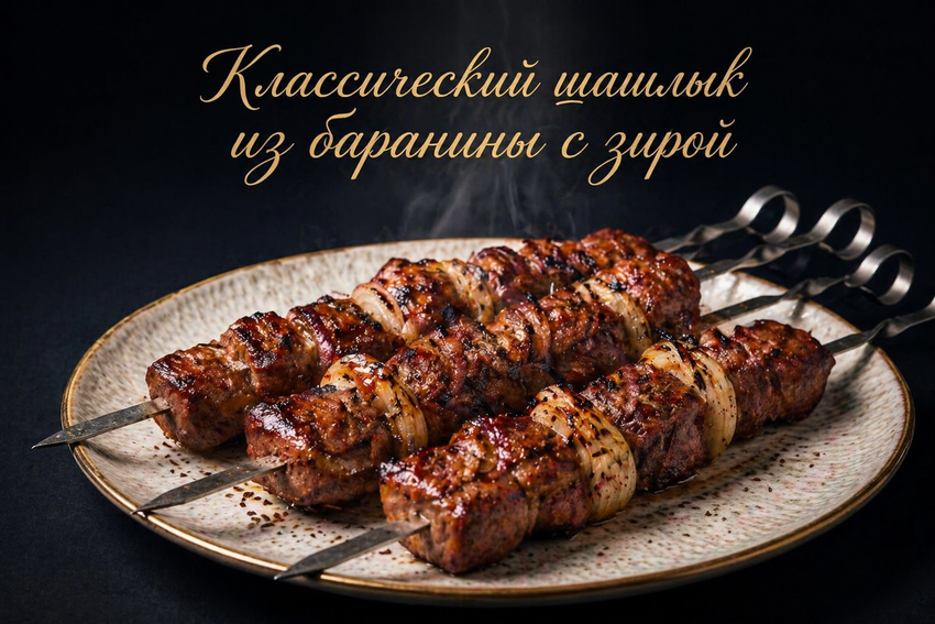 Классический шашлык из баранины с зирой. Фото сгенерировано нейросетью GPT Images