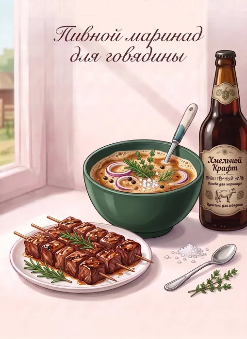 Пивной маринад для говядины. Фото сгенерировано нейросетью Nano Banana