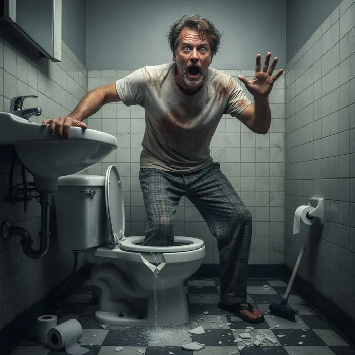 В Москве МЧС спасли мужчину, который одной ногой застрял в домашнем унитазе. Фото сгенерировано нейросетью Perplexity по материалам статьи.