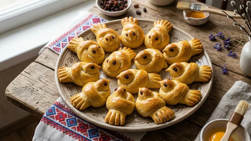 Жаворонки из теста: рецепт с фото. Фото сгенерировано нейросетью Nano Banana