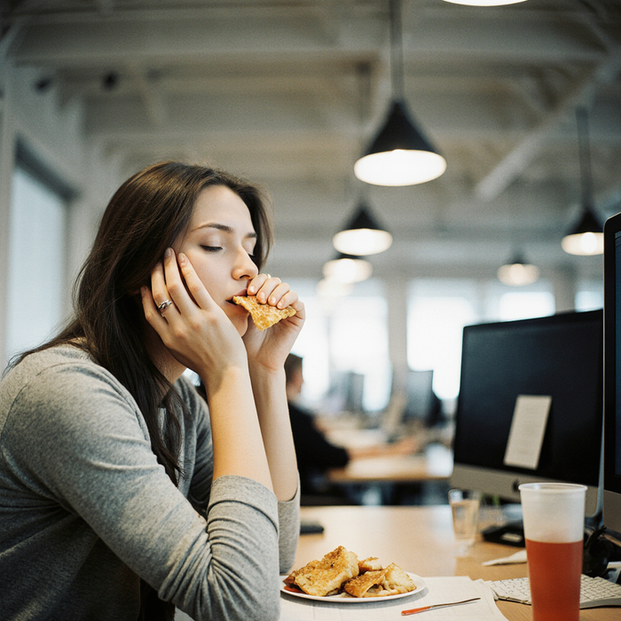 Быть сонным после еды — не норма. Технолог рассказал, чем питаться на работе. Фото сгенерировано нейросетью krea.ai
